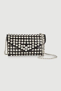 Womens Rhinestone Studded Envelope Clutch, Black