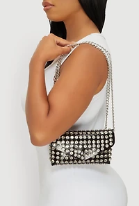 Womens Rhinestone Studded Envelope Clutch, Black