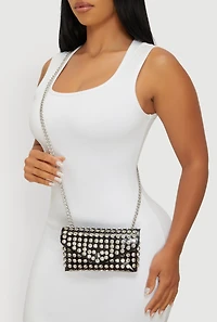 Womens Rhinestone Studded Envelope Clutch, Black