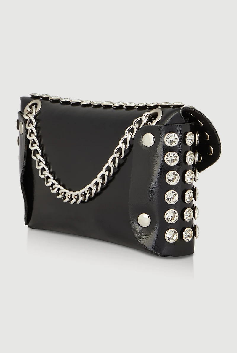 Womens Rhinestone Studded Envelope Clutch, Black