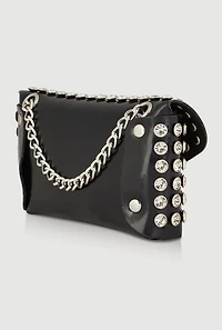 Womens Rhinestone Studded Envelope Clutch, Black