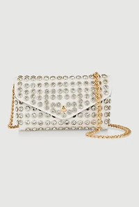 Womens Rhinestone Studded Envelope Clutch, White