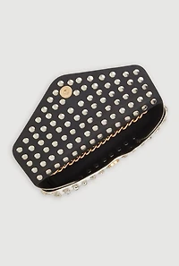 Womens Rhinestone Studded Envelope Clutch, White
