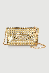 Womens Rhinestone Studded Envelope Clutch, Gold