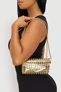 Womens Rhinestone Studded Envelope Clutch, Gold