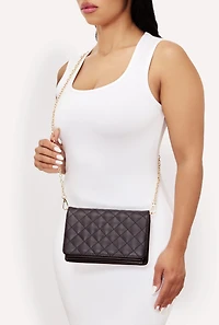 Womens Chic Metallic Faux Leather Fold Over Clutch with Removable Straps, Black