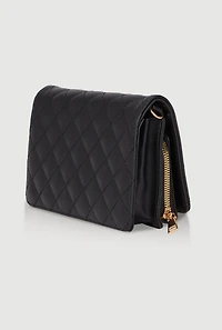 Womens Chic Metallic Faux Leather Fold Over Clutch with Removable Straps, Black