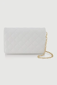 Womens Chic Metallic Faux Leather Fold Over Clutch with Removable Straps, White