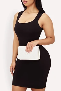 Chic Metallic Faux Leather Fold Over Clutch with Removable Straps