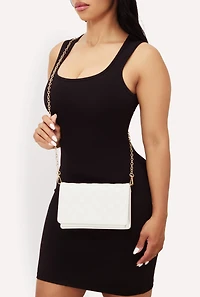 Chic Metallic Faux Leather Fold Over Clutch with Removable Straps