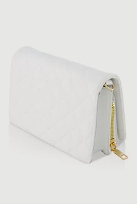 Womens Chic Metallic Faux Leather Fold Over Clutch with Removable Straps, White