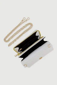 Womens Chic Metallic Faux Leather Fold Over Clutch with Removable Straps, White