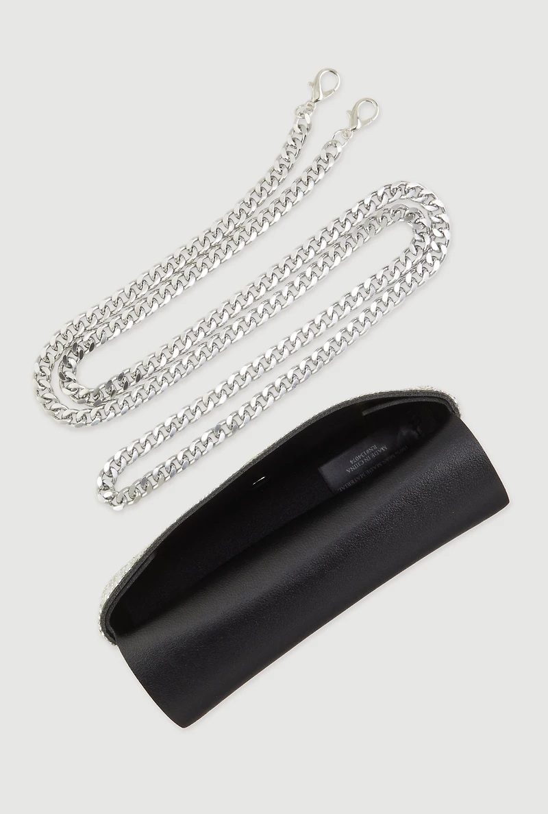 Womens Rhinestone Envelope Clutch Bag with Removable Chain Strap, Silver