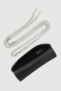 Womens Rhinestone Envelope Clutch Bag with Removable Chain Strap, Silver