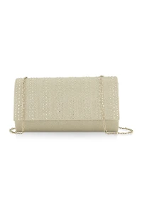 Womens Rhinestone Flap Clutch Purse, Silver