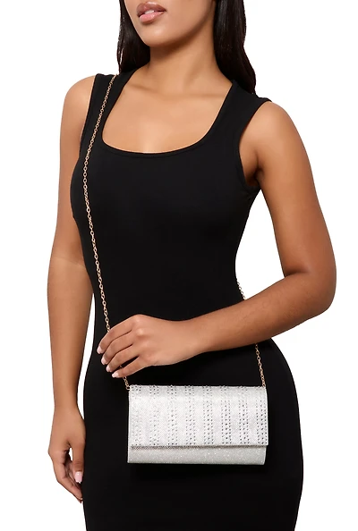 Womens Rhinestone Flap Clutch Purse,