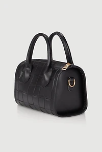 Womens Metallic Faux Leather Crossbody Bag with Removable Strap, Black