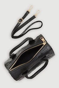 Womens Metallic Faux Leather Crossbody Bag with Removable Strap, Black