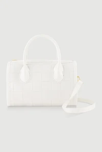 Womens Metallic Faux Leather Crossbody Bag with Removable Strap, White