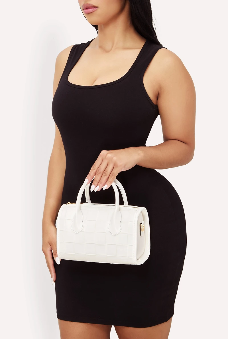 Womens Metallic Faux Leather Crossbody Bag with Removable Strap, White