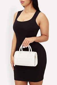 Womens Metallic Faux Leather Crossbody Bag with Removable Strap, White