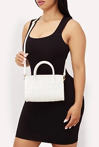 Womens Metallic Faux Leather Crossbody Bag with Removable Strap, White