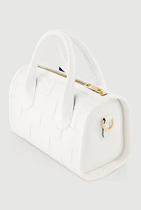 Womens Metallic Faux Leather Crossbody Bag with Removable Strap, White