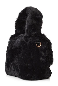 Womens Faux Fur Convertible Handbag, Black