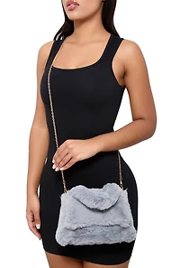 Womens Faux Fur Convertible Handbag, Grey