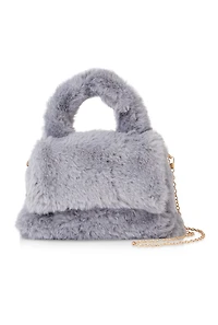Womens Faux Fur Convertible Handbag, Grey