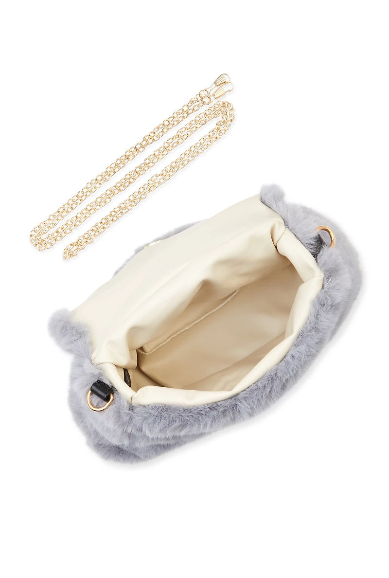 Womens Faux Fur Convertible Handbag, Grey