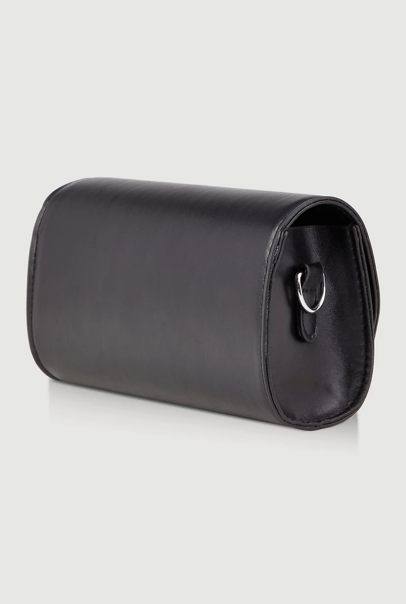 Womens Chic Metallic Detail Faux Leather Crossbody Bag with Removable Strap,