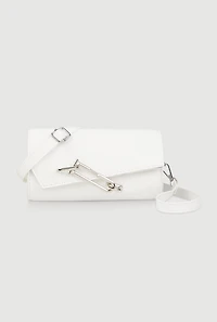 Womens Chic Metallic Detail Faux Leather Crossbody Bag with Removable Strap, White
