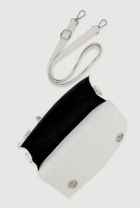 Womens Chic Metallic Detail Faux Leather Crossbody Bag with Removable Strap, White