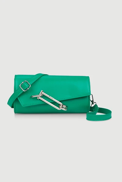 Womens Chic Metallic Detail Faux Leather Crossbody Bag with Removable Strap,