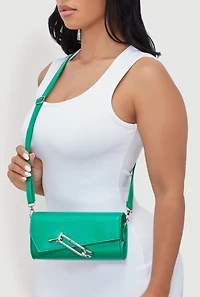 Womens Chic Metallic Detail Faux Leather Crossbody Bag with Removable Strap,