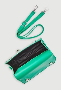 Womens Chic Metallic Detail Faux Leather Crossbody Bag with Removable Strap,