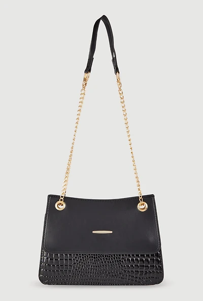 Chic Metallic Faux Leather Crossbody Bag with Removable Strap