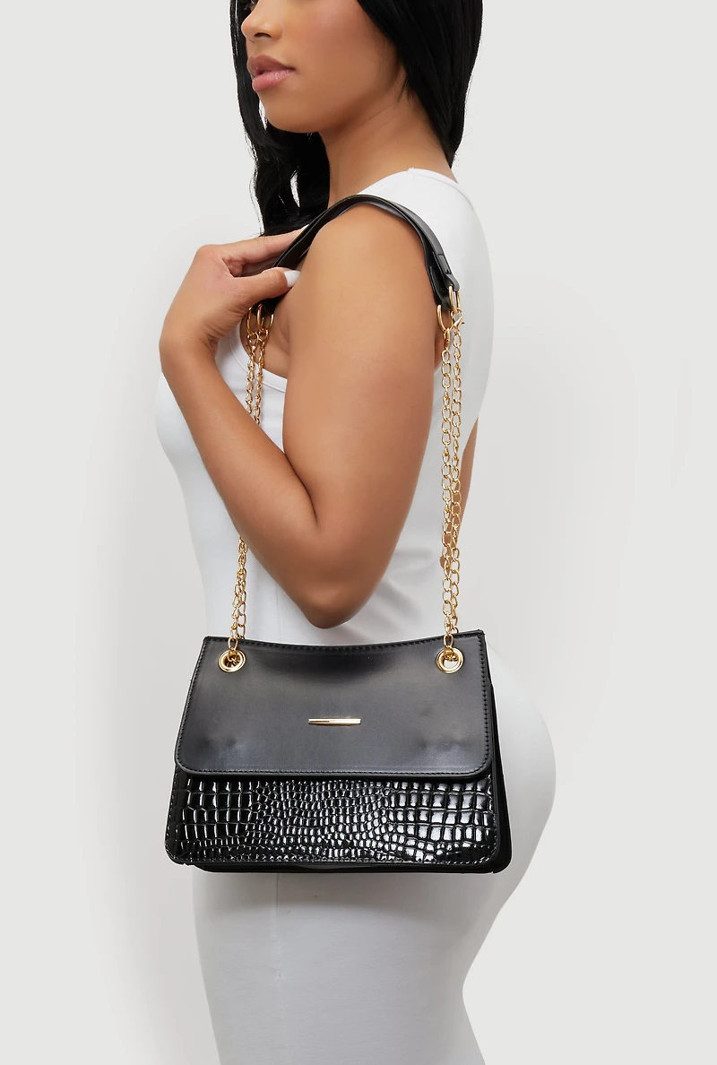 Chic Metallic Faux Leather Crossbody Bag with Removable Strap