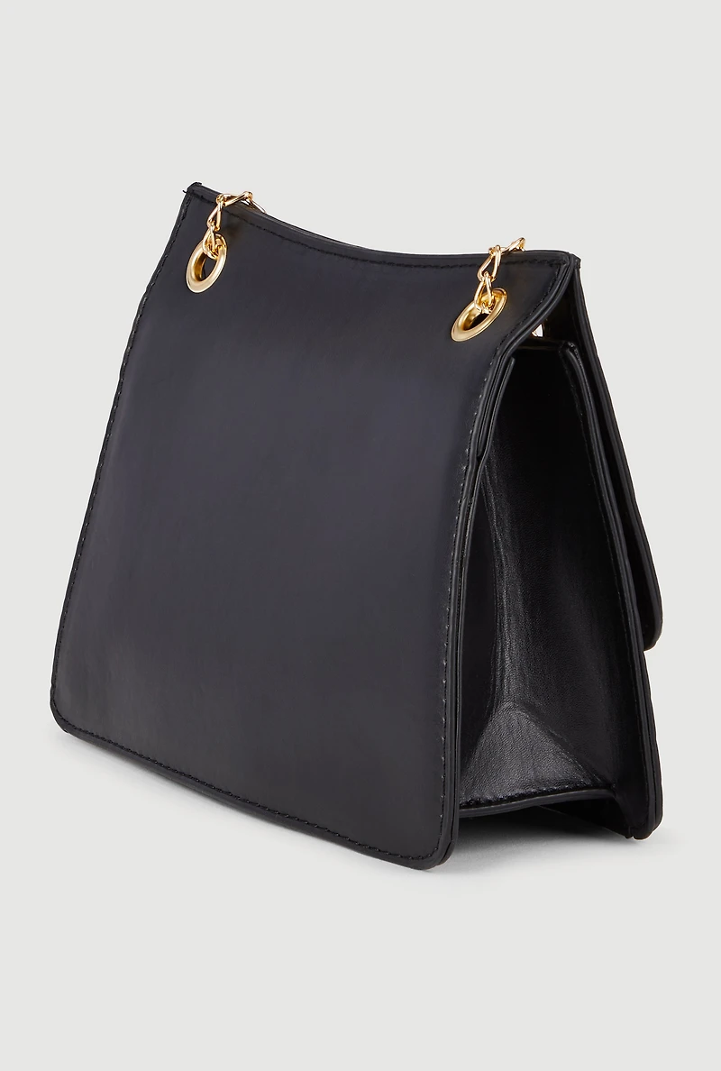 Chic Metallic Faux Leather Crossbody Bag with Removable Strap