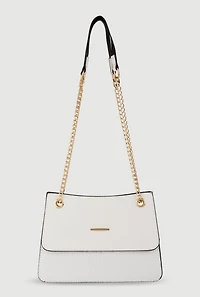 Womens Chic Metallic Faux Leather Crossbody Bag with Removable Strap, White