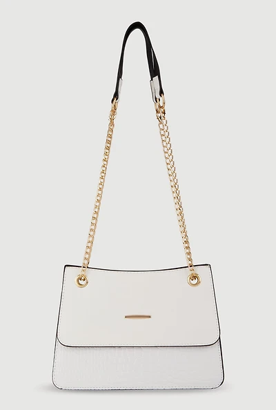 Womens Chic Metallic Faux Leather Crossbody Bag with Removable Strap,