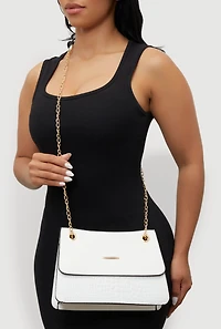 Womens Chic Metallic Faux Leather Crossbody Bag with Removable Strap, White