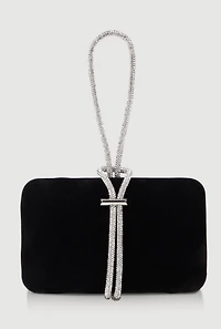 Womens Rhinestone Rope Faux Suede Crossbody Clutch Bag, Black