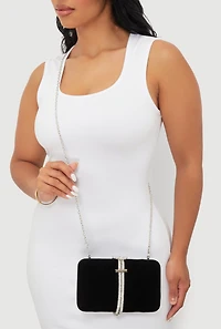 Womens Rhinestone Rope Faux Suede Crossbody Clutch Bag, Black