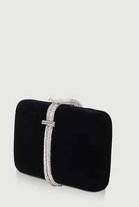 Womens Rhinestone Rope Faux Suede Crossbody Clutch Bag, Black