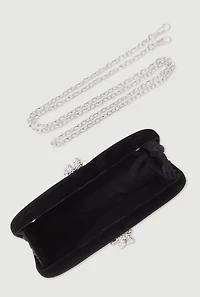 Womens Rhinestone Rope Faux Suede Crossbody Clutch Bag, Black