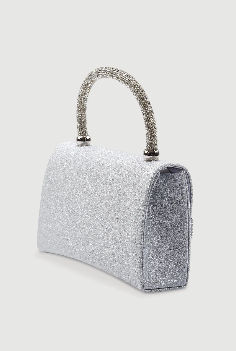 Womens Chic Glittery Rhinestone Studded Chain Crossbody Bag, Silver