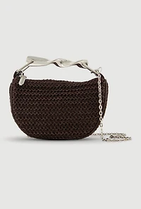 Twisted Metallic Handle Raffia Crossbody Handbag