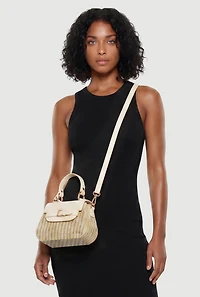 Faux Suede Detail Raffia Crossbody Handbag